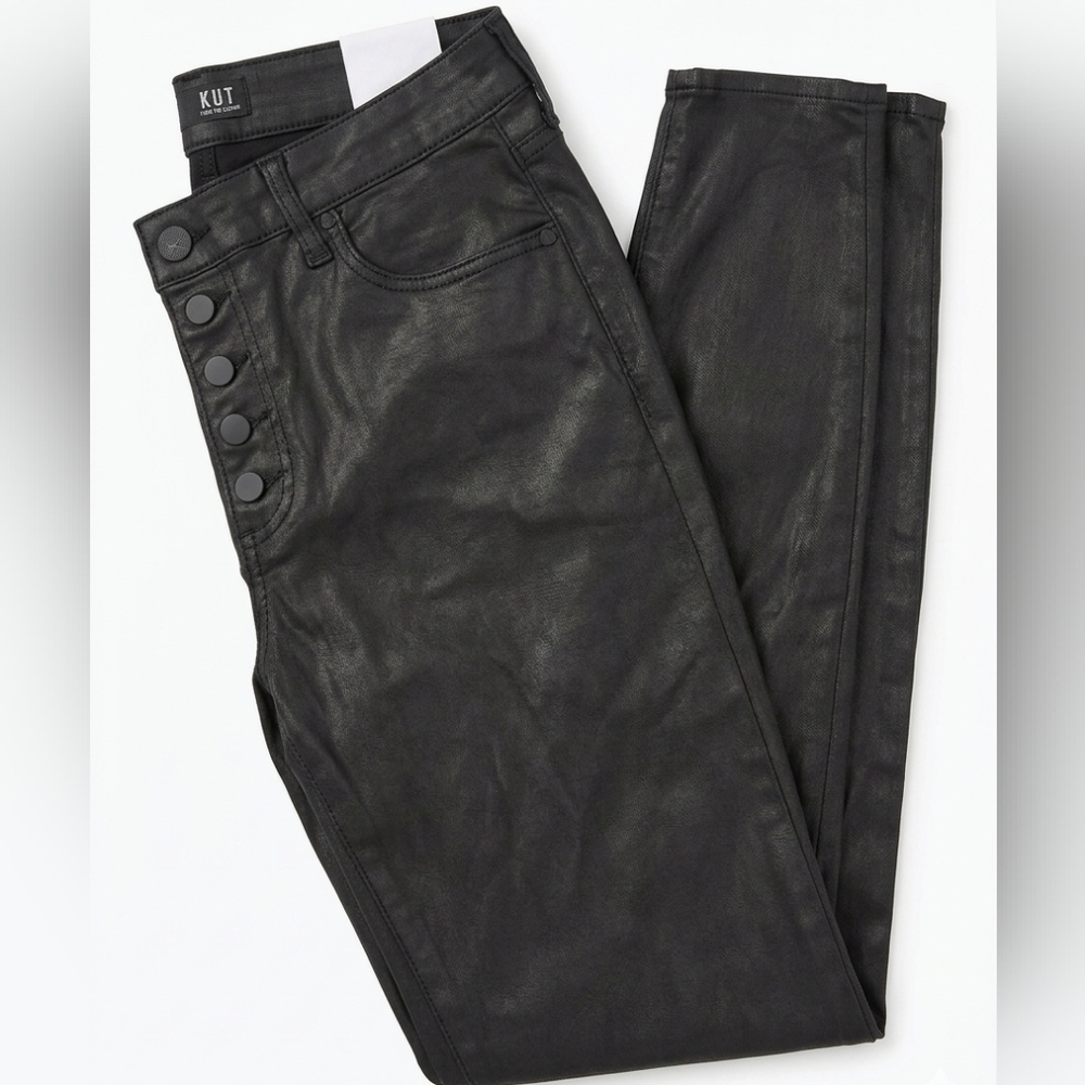 KUT from the Kloth Faux Leather Button-Front Skinny Stretch Jeans - Black Size 8